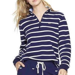 Vineyard Vines Navy& white striped 1/4 zip sweater